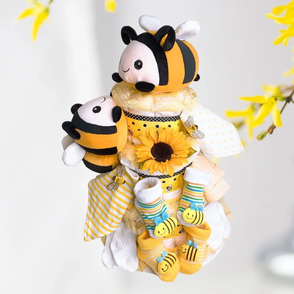 Twins Bees Diaper Cake, Neutral Gender Cake